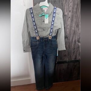 Cat & Jack Gray Shirt with Blue Suspenders